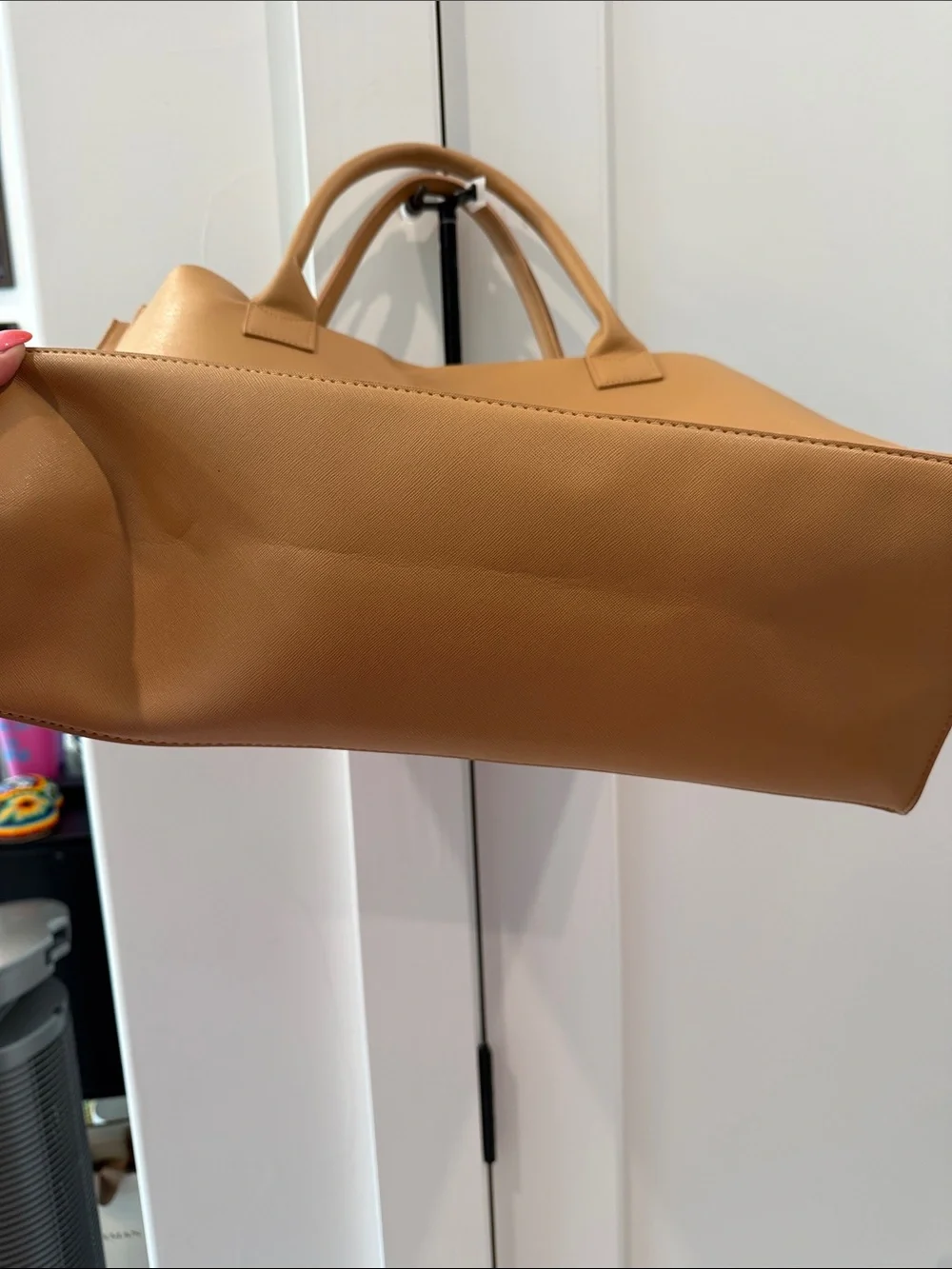 Tan Statement Tote with White Text